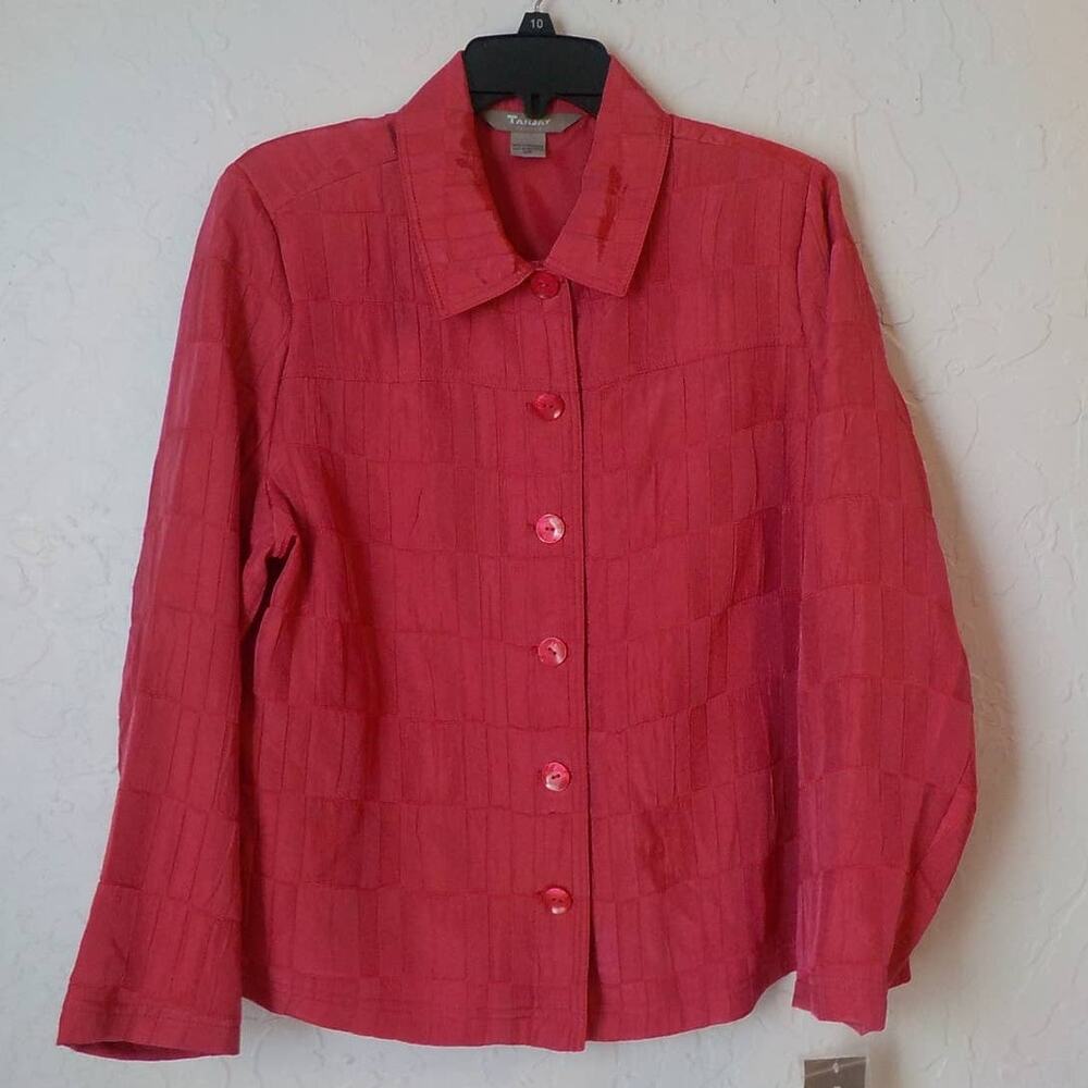 TanJay Pink Button Up Blazer Jacket Women 10P Shiny Texture NWT Career Classic